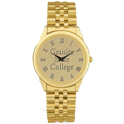 Men's Gold Granite State College Medallion Rolled Link Bracelet Wristwatch