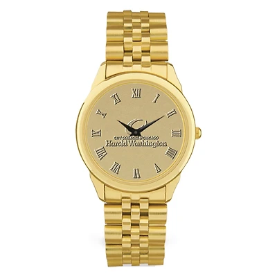 Men's Gold Harold Washington College Phoenix Medallion Rolled Link Bracelet Wristwatch