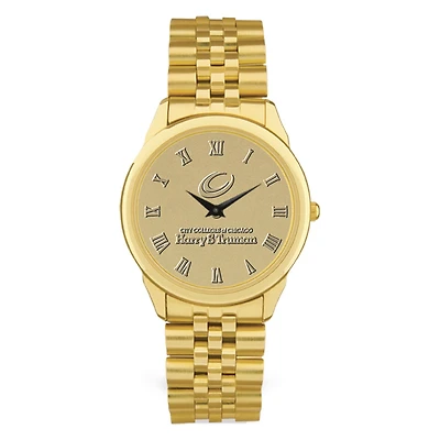 Men's Gold Harry S Truman College Falcons Medallion Rolled Link Bracelet Wristwatch