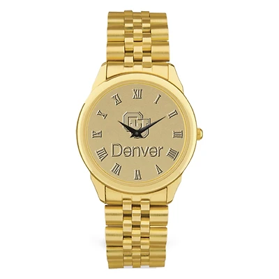 Men's Gold CU Denver Lynx Medallion Rolled Link Bracelet Wristwatch