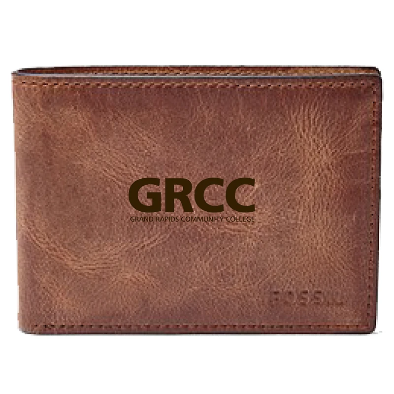 Men's Fossil Brown Grand Rapids Raiders Leather Derrick Front Pocket Bi-Fold Wallet
