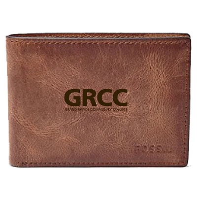 Men's Fossil Brown Grand Rapids Raiders Leather Derrick Front Pocket Bi-Fold Wallet