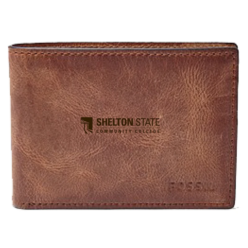 Men's Fossil Brown Shelton State Buccaneers Leather Derrick Front Pocket Bi-Fold Wallet