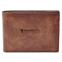 Men's Fossil Brown Shelton State Buccaneers Leather Derrick Front Pocket Bi-Fold Wallet