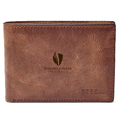Men's Fossil Brown Gardner-Webb Bulldogs Leather Derrick Front Pocket Bi-Fold Wallet