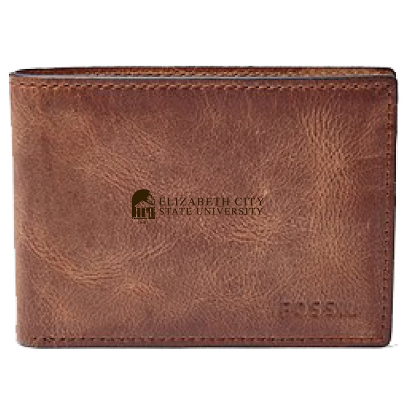 Men's Fossil Brown ECSU Vikings Leather Derrick Front Pocket Bi-Fold Wallet