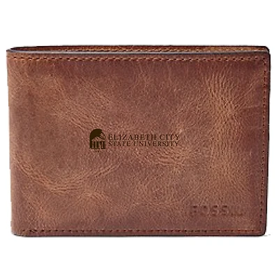 Men's Fossil Brown ECSU Vikings Leather Derrick Front Pocket Bi-Fold Wallet