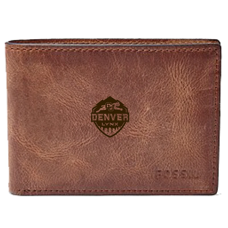 Men's Fossil Brown CU Denver Lynx Leather Derrick Front Pocket Bi-Fold Wallet