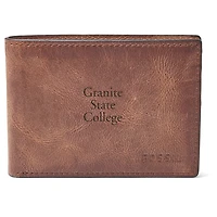 Men's Fossil Brown Granite State College Leather Derrick Front Pocket Bi-Fold Wallet