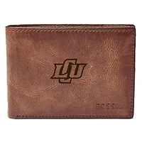 Men's Fossil Brown Lubbock Christian Chaparral Leather Derrick Front Pocket Bi-Fold Wallet