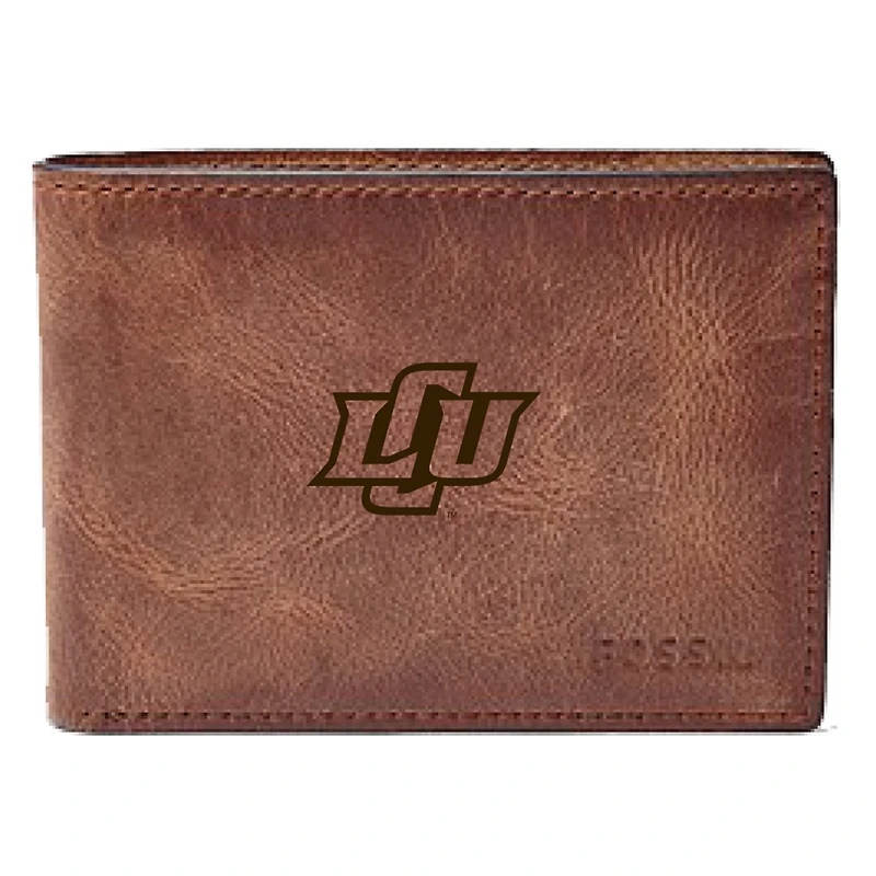 Men's Fossil Brown Lubbock Christian Chaparral Leather Derrick Front Pocket Bi-Fold Wallet