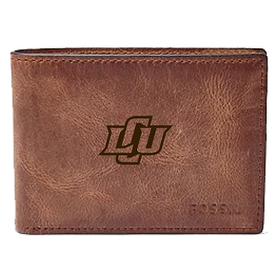Men's Fossil Brown Lubbock Christian Chaparral Leather Derrick Front Pocket Bi-Fold Wallet