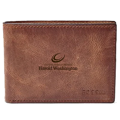 Men's Fossil Brown Harold Washington College Phoenix Leather Derrick Front Pocket Bi-Fold Wallet