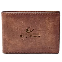 Men's Fossil Brown Harry S Truman College Falcons Leather Derrick Front Pocket Bi-Fold Wallet