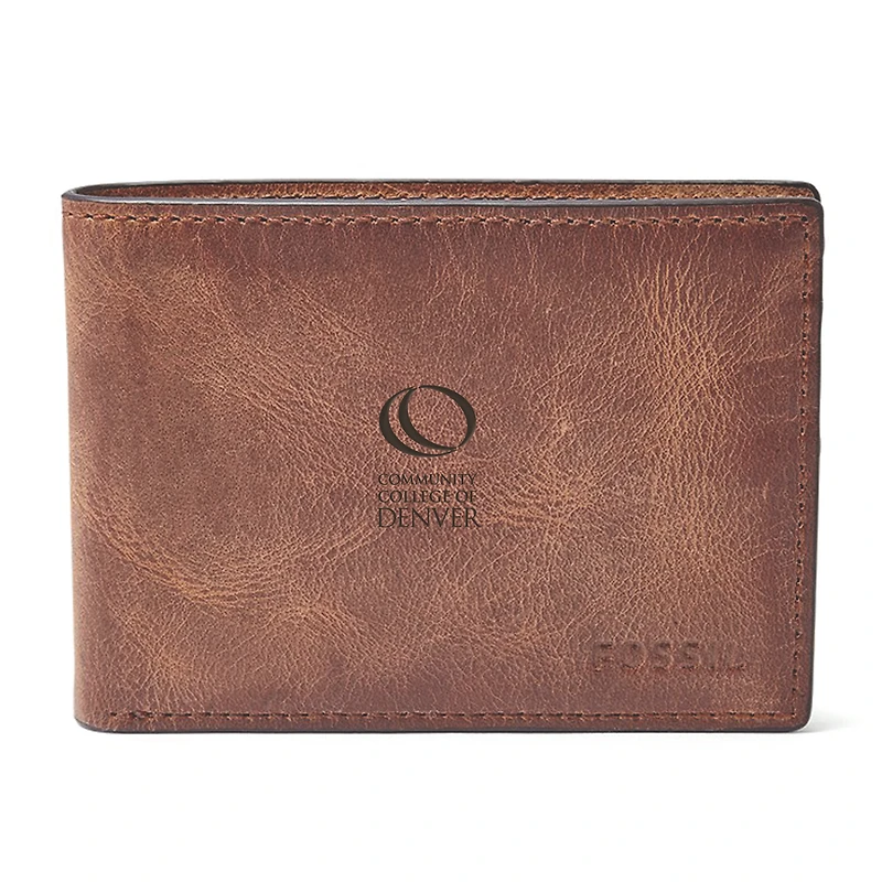Men's Fossil Brown CCD CityHawks Leather Derrick Front Pocket Bi-Fold Wallet