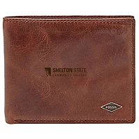 Men's Fossil Brown Shelton State Buccaneers Leather Ryan RFID Flip ID Bifold Wallet