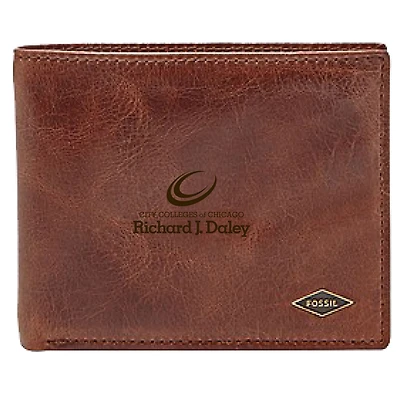Men's Fossil Brown Richard J Daley College Bulldogs Leather Ryan RFID Flip ID Bifold Wallet