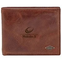 Men's Fossil Brown Malcolm X College Hawks Leather Ryan RFID Flip ID Bifold Wallet