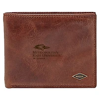Men's Fossil Brown MSU Denver Roadrunners Leather Ryan RFID Flip ID Bifold Wallet