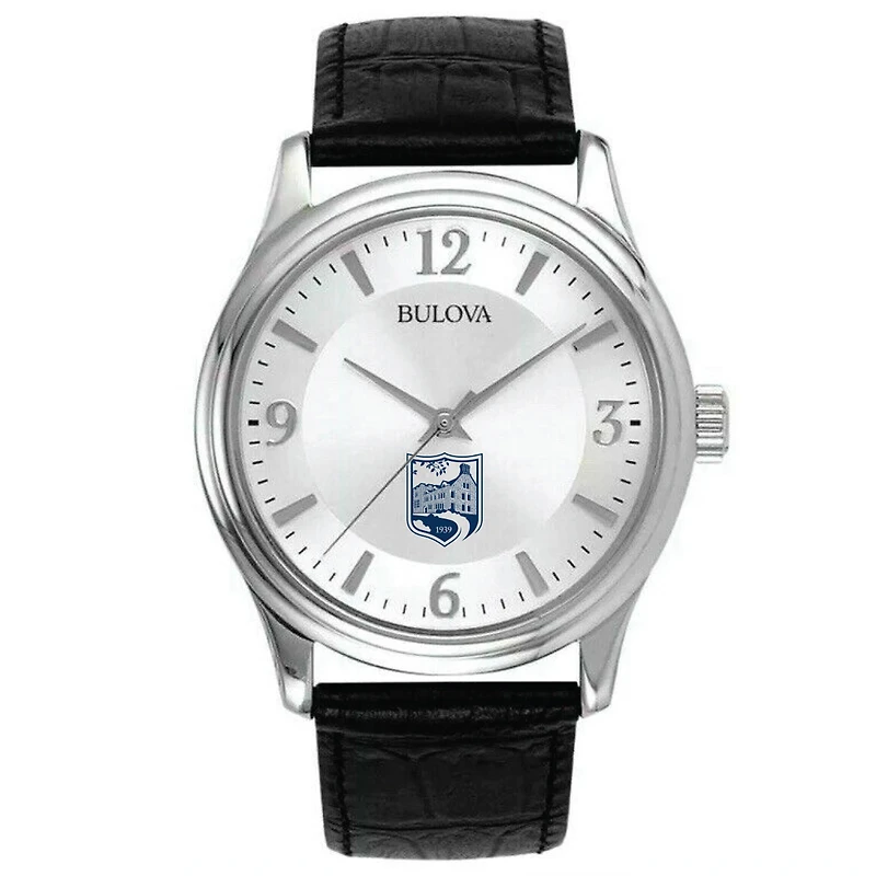 Men's Bulova Silver Endicott College Leather Watch