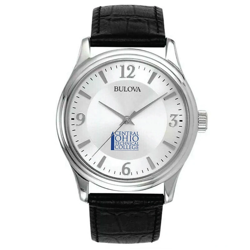 Men's Bulova Silver Central Ohio Technical College Leather Watch