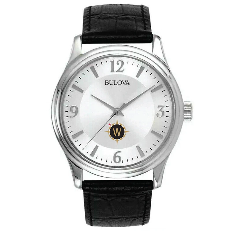 Men's Bulova Silver Willamette Bearcats Leather Watch