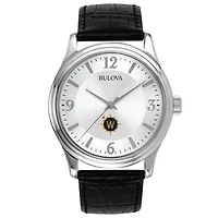 Men's Bulova Silver Willamette Bearcats Leather Watch