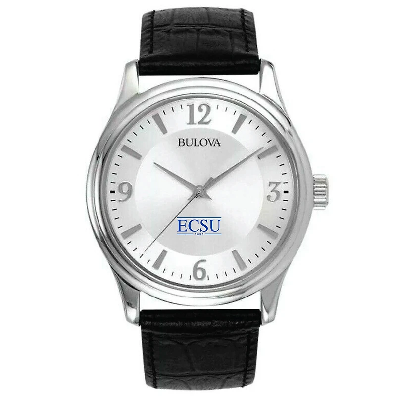 Men's Bulova Silver Elizabeth City State University Vikings Leather Watch