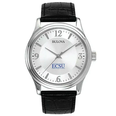 Men's Bulova Silver Elizabeth City State University Vikings Leather Watch