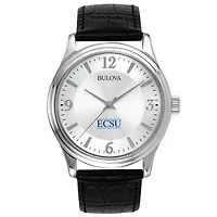 Men's Bulova Silver Elizabeth City State University Vikings Leather Watch
