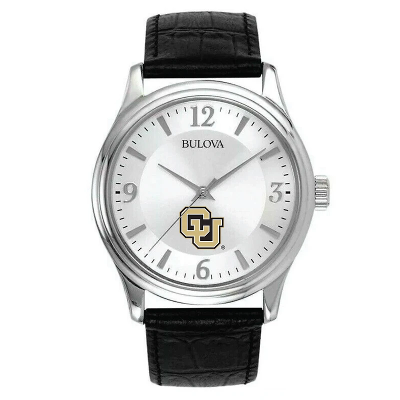 Men's Bulova Silver CU Denver Lynx Leather Watch