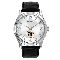 Men's Bulova Silver CU Denver Lynx Leather Watch
