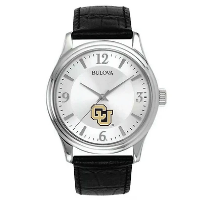 Men's Bulova Silver CU Denver Lynx Leather Watch