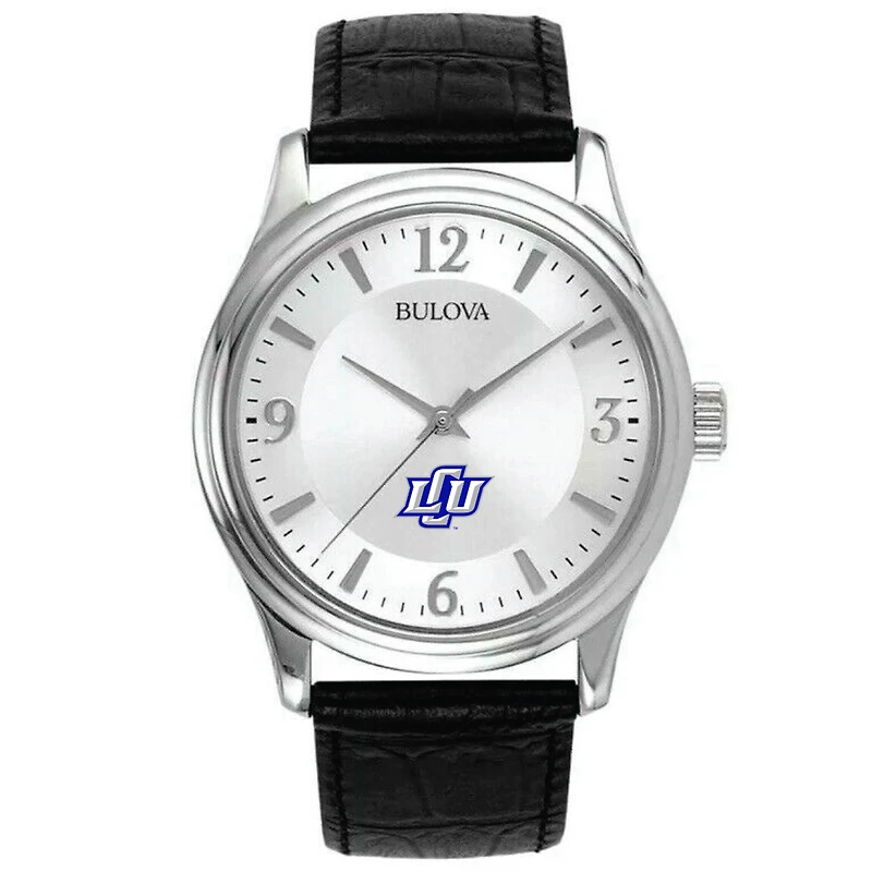Men's Bulova Silver Lubbock Christian Chaparral Leather Watch