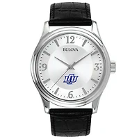 Men's Bulova Silver Lubbock Christian Chaparral Leather Watch