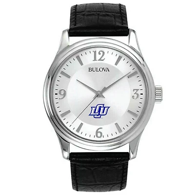 Men's Bulova Silver Lubbock Christian Chaparral Leather Watch