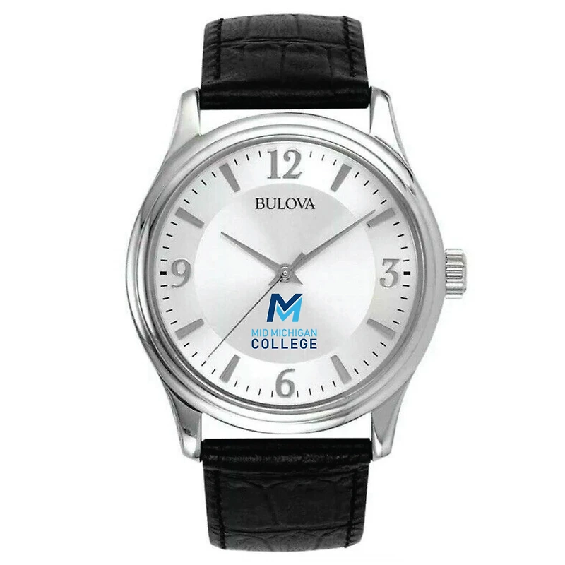 Men's Bulova Silver Mid Michigan College Leather Watch