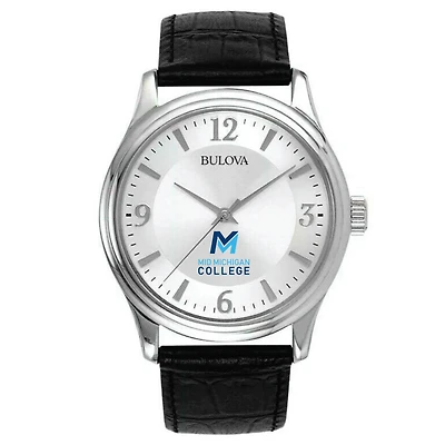 Men's Bulova Silver Mid Michigan College Leather Watch