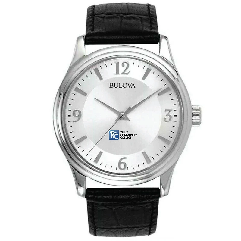 Men's Bulova Silver Tulsa Community College Leather Watch
