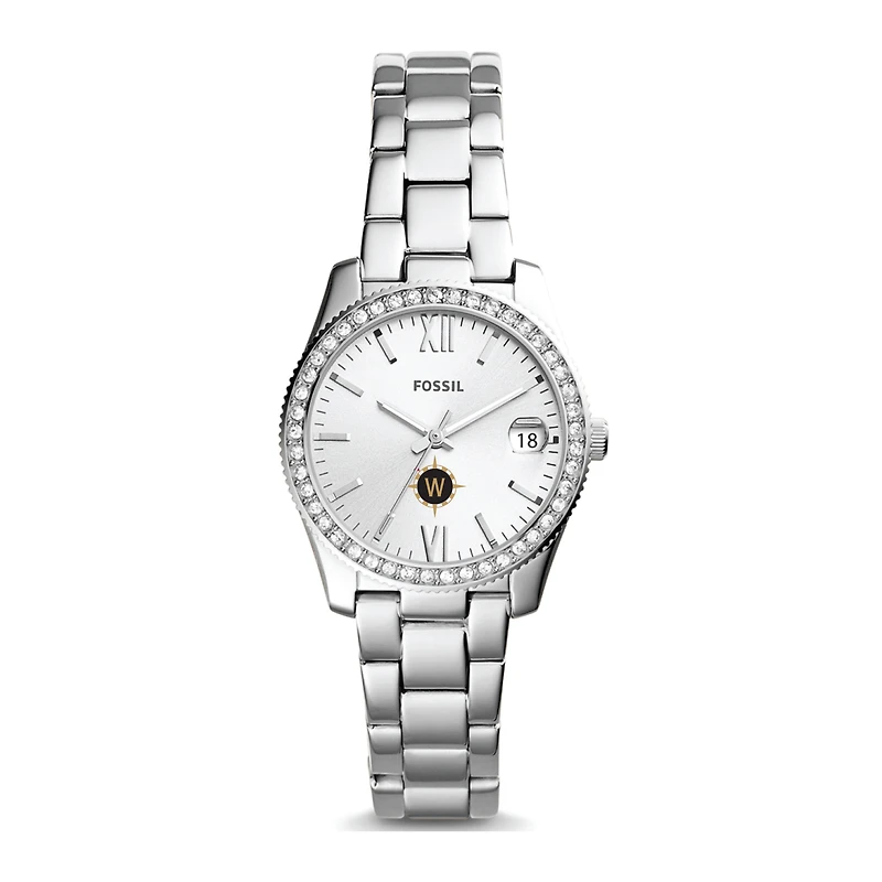 Women's Fossil Silver Willamette Bearcats Scarlette Mini Three-Hand Date Watch