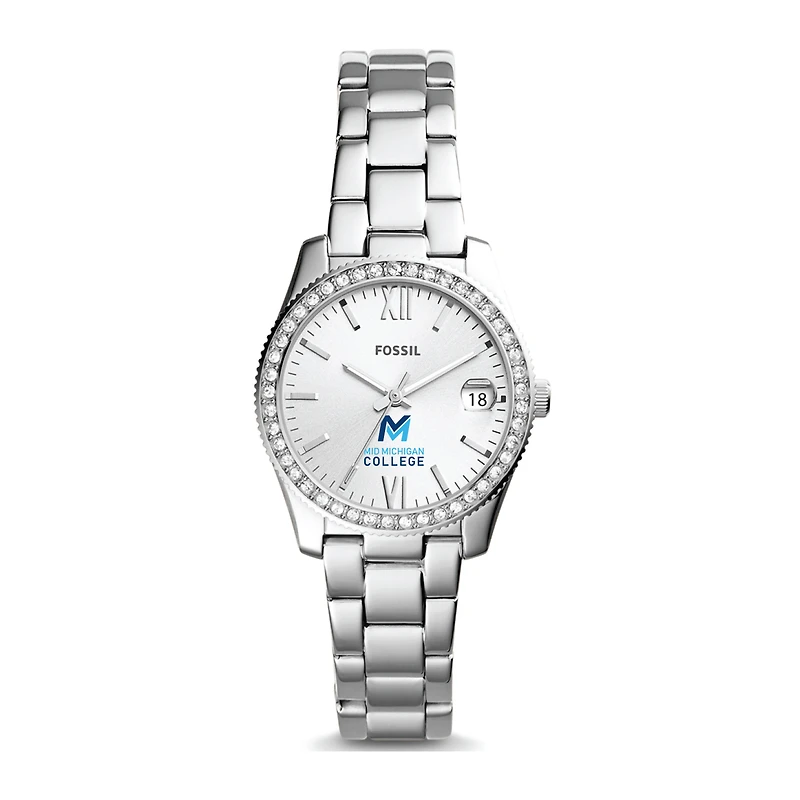 Women's Fossil Silver Mid Michigan College Scarlette Mini Three-Hand Date Watch