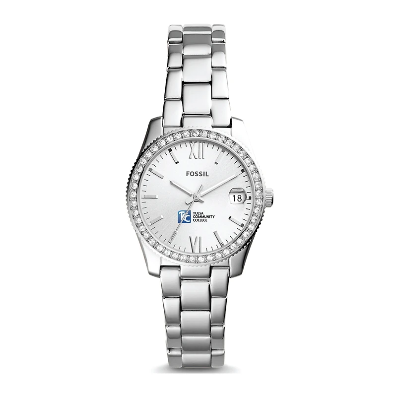 Women's Fossil Silver Tulsa Community College Scarlette Mini Three-Hand Date Watch