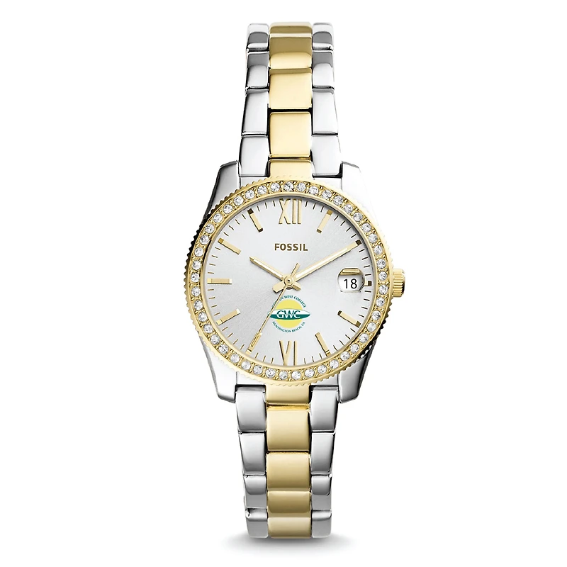 Women's Fossil Silver Golden West College Scarlette Mini Two-Tone Stainless Steel Watch
