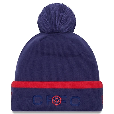 Men's New Era Navy Chicago Fire Wordmark Kick Off Cuffed Knit Hat with Pom