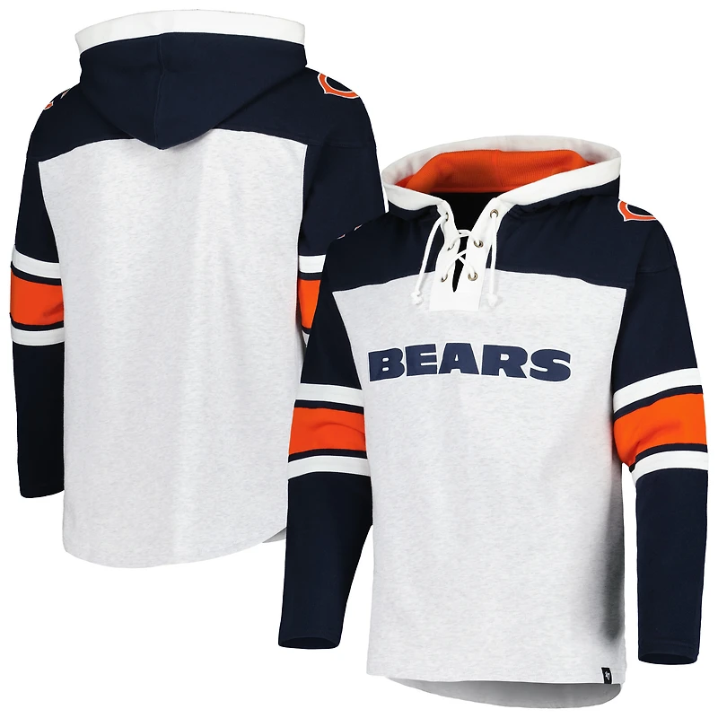 Men's '47 Chicago Bears Heather Gray Gridiron Lace-Up Pullover Hoodie