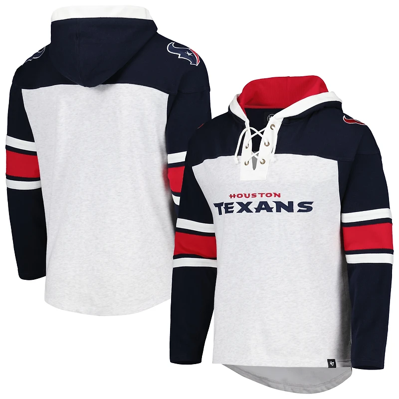 Men's '47 Houston Texans Heather Gray Gridiron Lace-Up Pullover Hoodie