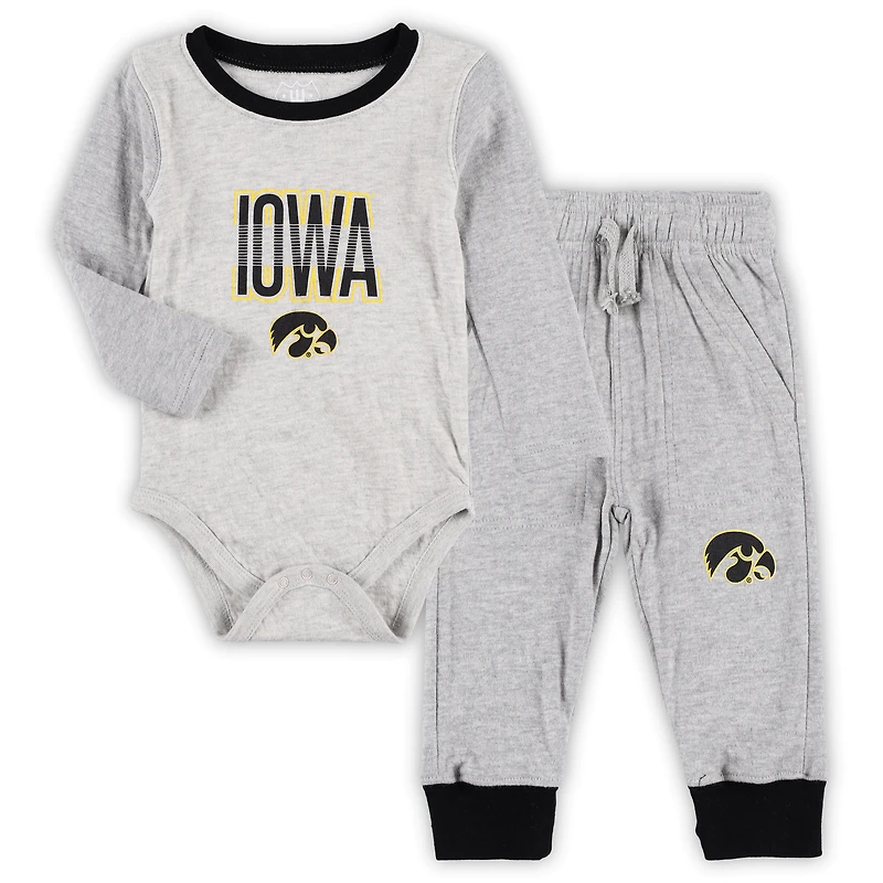 Infant Wes & Willy Heather Gray Iowa Hawkeyes Jie Jie Long Sleeve Bodysuit & Pants Set