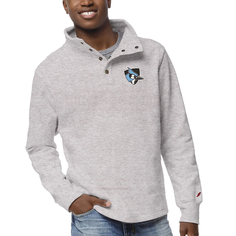 Men's League Collegiate Wear Ash Johns Hopkins Blue Jays 1636 Fleece Quarter Snap Up Pullover Sweatshirt