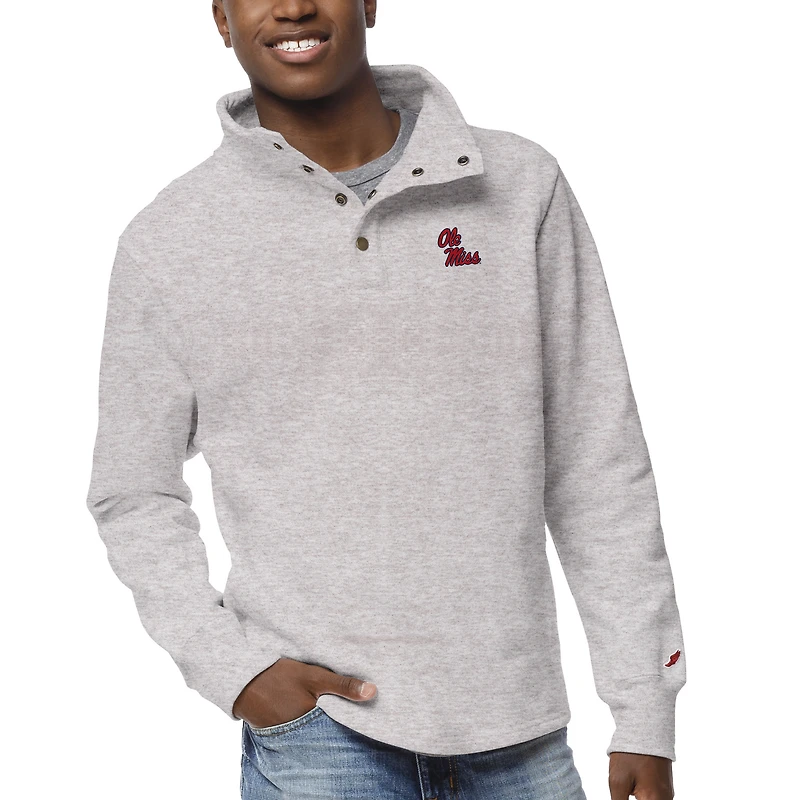 Men's League Collegiate Wear Ash Ole Miss Rebels 1636 Fleece Quarter Snap Up Pullover Sweatshirt