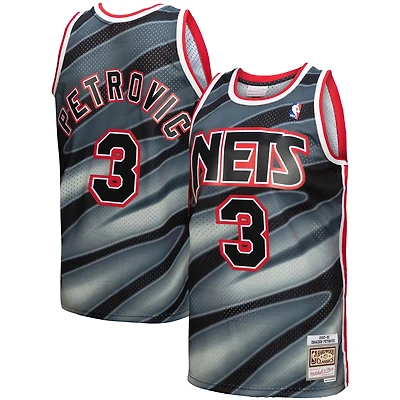 Men's Mitchell & Ness Drazen Petrovic Black New Jersey Nets 1990/91 Hardwood Classics Reload 3.0 Swingman Jersey